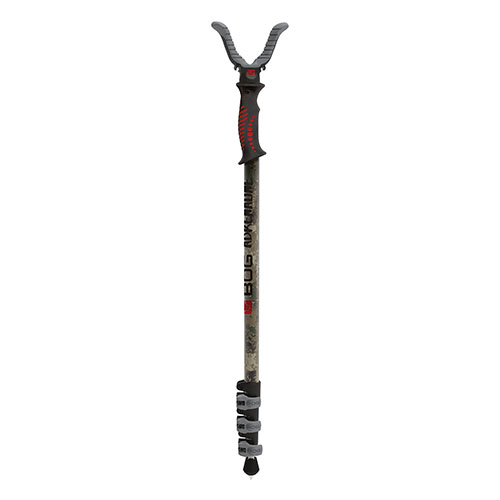 BOG Adrenaline Switcheroo Monopod Camo offers portability, stability, and versatility with lever leg locks, retractable foot spikes, and a quick-change Switcheroo system.