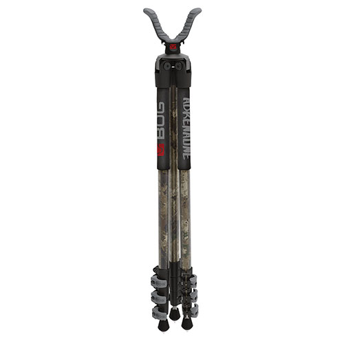 BOG Adrenaline Switcheroo tripod camo offers unmatched portability, stability, and versatility with lever leg locks, retractable foot spikes, and a quick-change Switcheroo system.