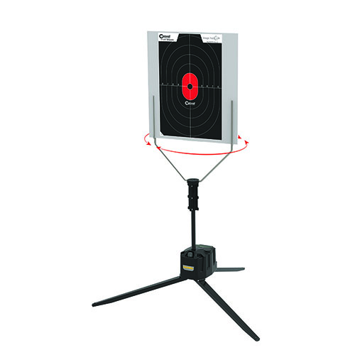 Caldwell Target Turner offers adjustable speed for interactive training, reusable target backer, 8-hour battery life, and quick setup, even in high winds.