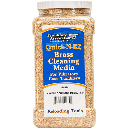 Frankford Arsenal Brass Cleaning Media combines walnut's cleaning power with corn's polishing ability, featuring treated media with added brass polish for superior results.