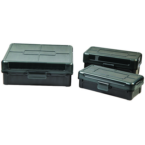 Frankford Arsenal Hinge-Top Ammo Box features a strong mechanical hinge, stackable design, and flat opening for easy access, perfect for .357 Sig, .40SW, and .45ACP.