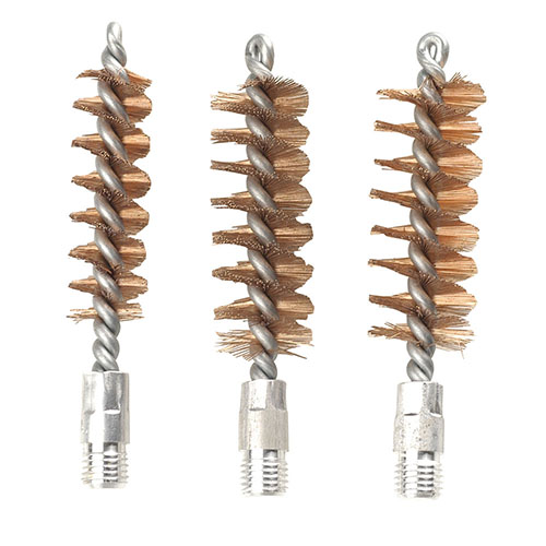 Tipton's 6 Piece Bronze Bristle Shotgun Bore Brush Set features caliber-specific brushes in a durable box, made from premium phosphor bronze for effective cleaning.