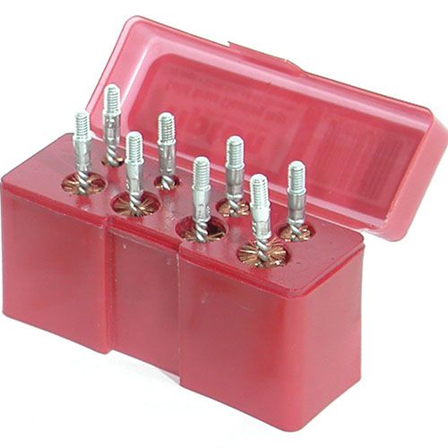 Tipton's 8 Piece Bronze Bristle Handgun Bore Brush Set offers caliber-specific brushes in a durable box, featuring premium phosphor bronze and solvent-resistant nylon.