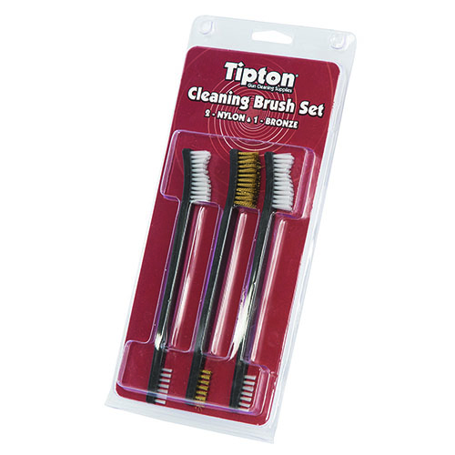Tipton Double Ended Cleaning Brush Set offers versatile cleaning with small and large bristles, durable materials, and a flexible handle for thorough firearm maintenance.