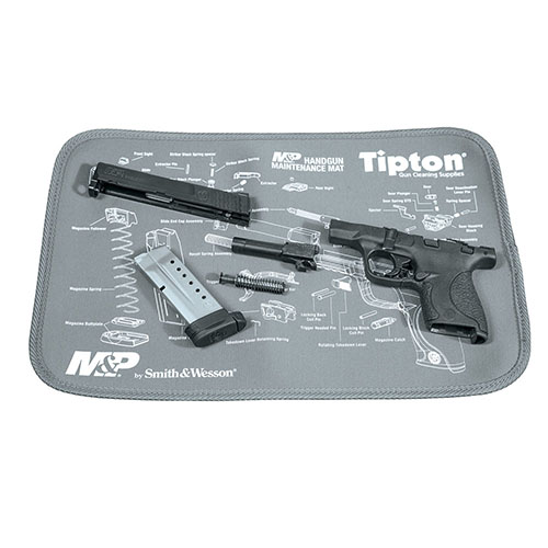 Tipton M&P Maintenance Mat offers padded neoprene for firearm protection, absorbs oils, keeps small parts organized, and is easily washable and portable.