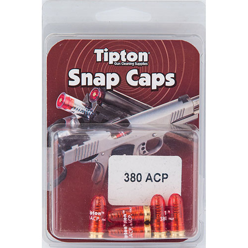 Tipton Snap Caps for 380 ACP protect your firing pin, aid in trigger pull adjustments, and relieve hammer spring tension, ensuring safe gun storage.
