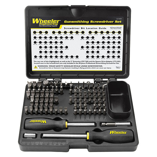 Wheeler's 89 pc Gunsmithing Screwdriver Set ensures perfect fit for every screw, featuring 15 specialty bits for versatile use and precise gunsmithing.