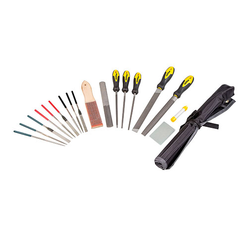 Wheeler Professional Gunsmithing File Set offers a comprehensive range of files for all gunsmithing tasks, from reshaping wood stocks to fine detailing.