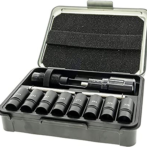 Frankford Arsenal Universal Bullet Seating Die offers precise micro-adjustments for .224 to .338 caliber bullets, featuring a 7/8 x 14 thread and a molded case.