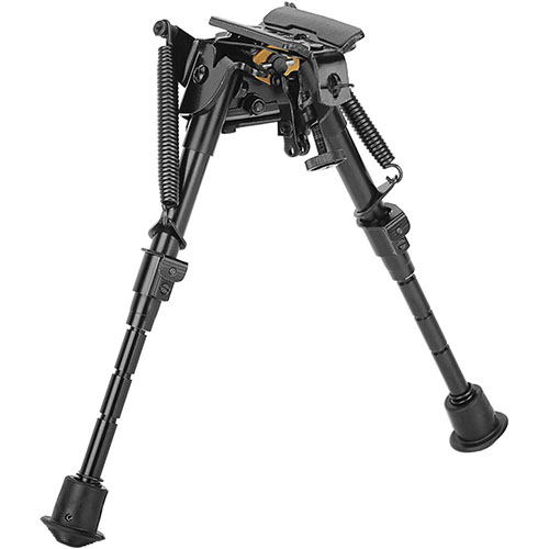 Caldwell XLA Bipods offer stable shooting support, easily attachable to firearms, with notched legs for height indexing, available in multiple sizes and colors.