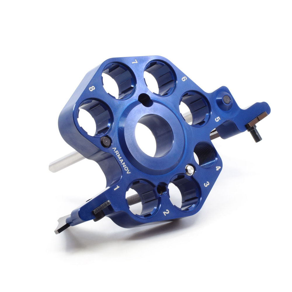 ARMANOV Toolhead for Dillon Super 1050 offers quick die changes, integrated LED lighting, high precision, and improved rigidity for enhanced reloading efficiency.