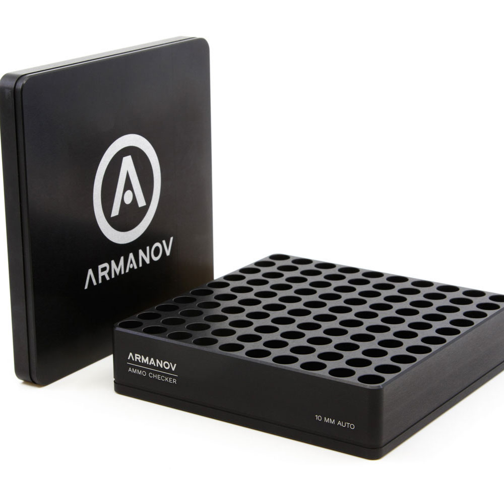 Armanov 100 rnd Ammo Checker with Flip Cover ensures reliable ammo testing, reduces malfunctions, and speeds up your reloading process with 100 pockets for efficiency.