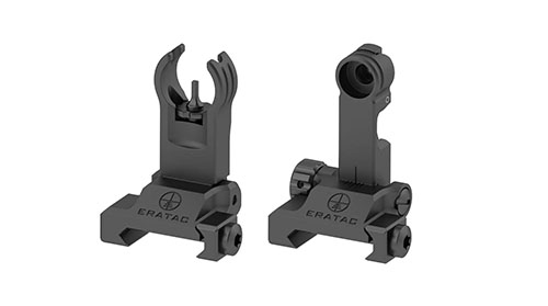 ERATAC Backup Sights offer rugged reliability, lightweight construction, an impact-deflecting pivot system, and standard AR-15 co-witness alignment for ultimate precision.