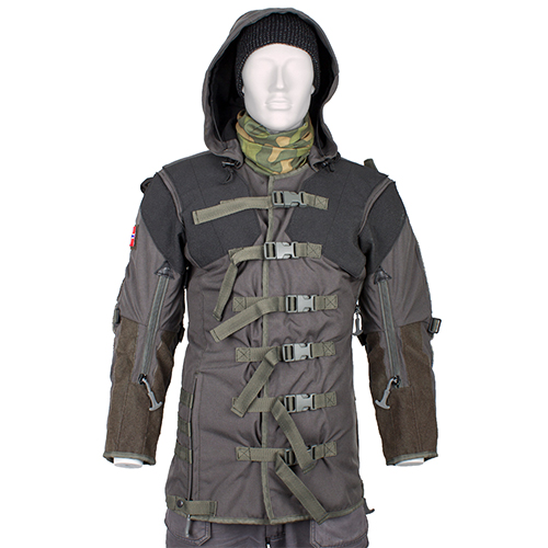 ULFHEDNAR Shooting Jacket PRS offers adjustable compression straps for optimal support, durable Kevlar trimmings, spacious pockets, and a hood for versatile shooting.