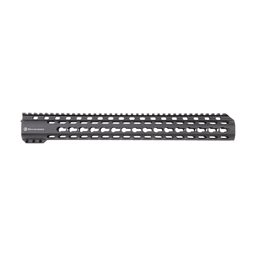 SCHMEISSER Handguard Free Float KeyMod offers stability, precision, and a sleek Slim-Line design, with durable aluminum, Keymod interfaces, and three lengths.