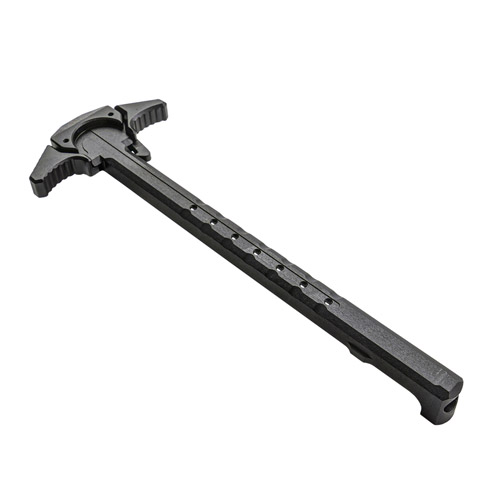 SCHMEISSER Ambidextrous Charging Handle features ergonomic design, gas deflection surfaces, and reinforced spring for safe operation from both sides.