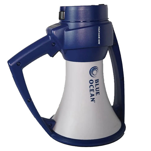 The Blue Ocean Rugged Megaphone by KESTREL is waterproof, floats, and built to withstand severe weather, making it ideal for military, fire, and police use.