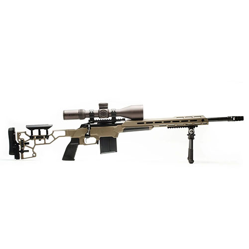 MDT ESS Chassis System Kit offers ultimate ergonomics with an adjustable buttstock, refined magazine well, and V-block bedding for a solid rifle base.