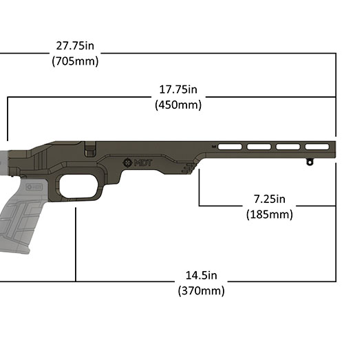 MDT LSS-RF Gen 2 Chassis System is lightweight, compact, M-Lok compatible, and designed for 22LR/17 HMR rifles, using factory magazines for enhanced performance.