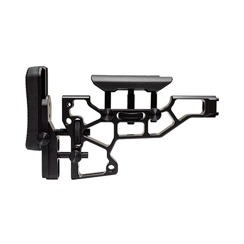 MDT Rifle Stock for ACC/ESS Chassis offers toolless adjustments for optimal comfort and performance, ensuring a perfect fit with horizontal, vertical, and cant options.