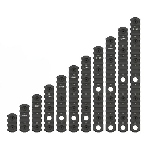 MDT M-LOK Picatinny Rails offer durable 6061-T6 aluminum construction, laser etched markers for easy setup, and integral QD sling mounts for versatile accessory mounting.