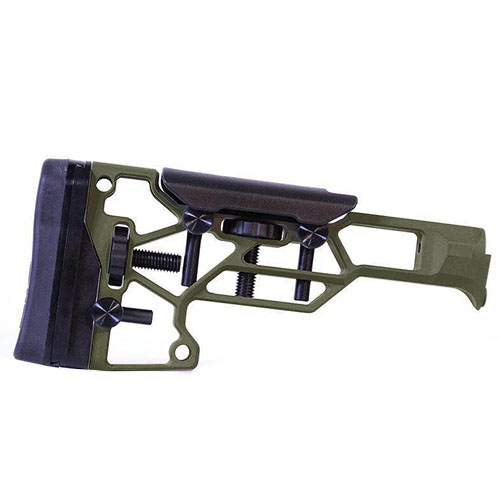 MDT Skeleton Rifle Stock V5 offers toolless adjustments for optimal comfort and performance, fitting TAC21, LSS-XL, and HS3 chassises for a perfect shooting position.