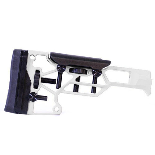 MDT Skeleton Rifle Stock offers toolless adjustments for optimal comfort and performance, fitting TAC21, LSS-XL, and HS3 chassises for a perfect shooting position.