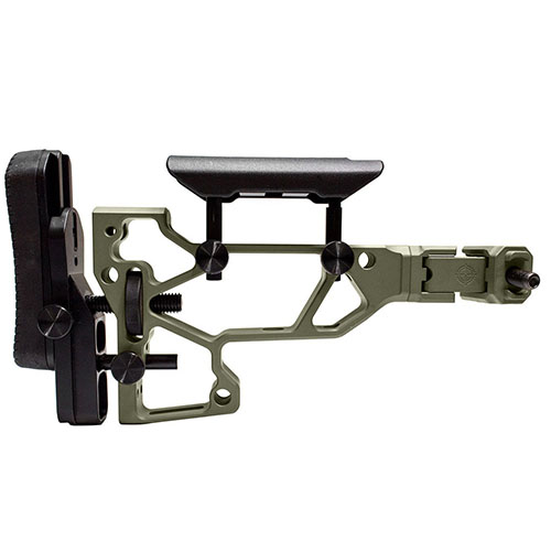 MDT Folding Rifle Stock offers toolless adjustments for optimal comfort, a compact design for proper LOP, and fits ACC/ESS chassises with an extra QD mount.