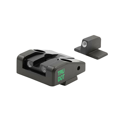 MEPRO Tru Dot ADJUSTABLE SIGHTS enhance aiming with self-illuminated dots for day/night use, improving hit efficiency by over 85% in low-light conditions.