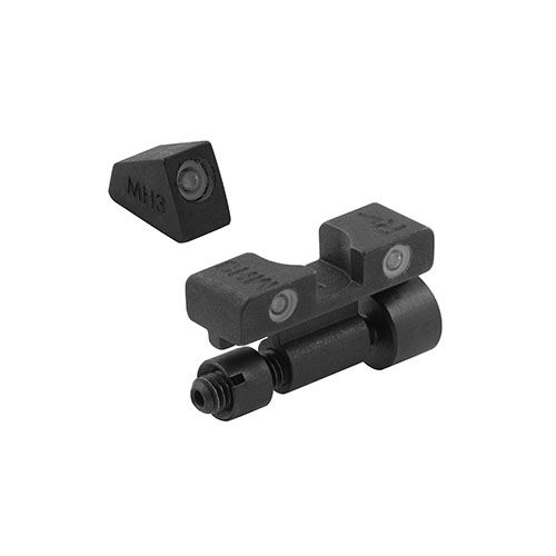 MEPRO Tru Dot adjustable night sights enhance aiming precision in all lighting, improving hit efficiency by over 85% for better target acquisition.