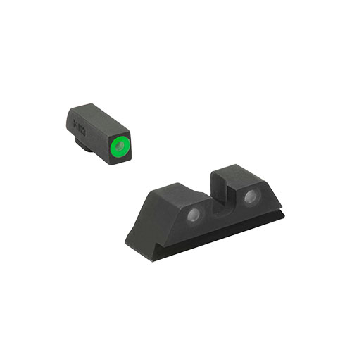 HYPER BRIGHT fixed sights offer unmatched illumination in any light, featuring durable tritium vials and a snag-free design for fast target acquisition.