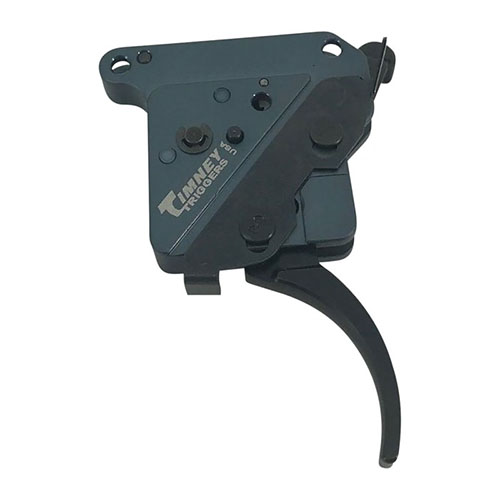Timney Hit trigger for Remington 700 offers adjustable pull weight (8oz-2lb), durable machined components, and options for straight or curved shoes in black or nickel.