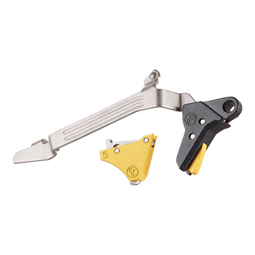 Timney Alpha Competition Trigger for Glock Gen 5 offers a 3 lb pull weight, smooth take-up, easy installation, and unmatched reliability after 10,000 rounds.