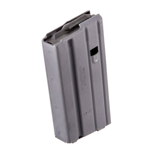 AR-15 20RD Magazine by Brownells ensures reliability with mil-spec aluminum, hard-anodized finish, and smooth feeding for tactical situations, available in Gray.