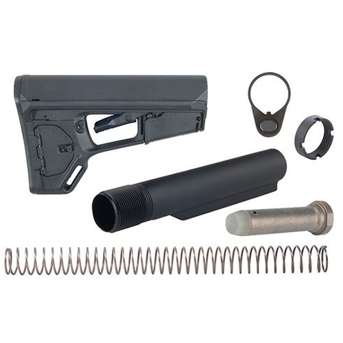 AR-15 ACS-L stock offers lightweight maneuverability, secure cheekweld, friction locking to eliminate wobble, and versatile storage options for your firearm.