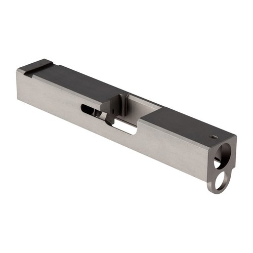 Brownells Blank Slide for Glock® 26 offers a smooth, unfinished stainless steel base for custom builds, fitting Gen1-4 frames, ready for your unique design.