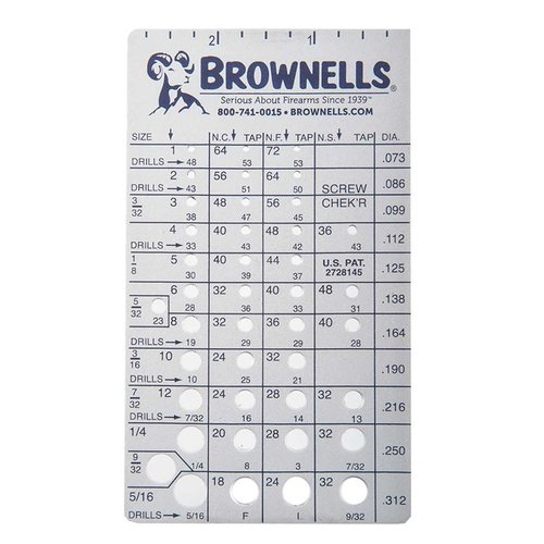 Brownells Screw Chek'r accurately identifies screw sizes and thread pitches, offering durable construction and user-friendly design for efficient gunsmithing.