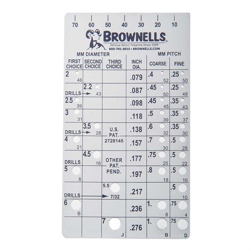 Brownell's Screw Chek'r accurately identifies screw sizes and thread pitches, features durable steel construction, and offers user-friendly, clear markings for efficiency.