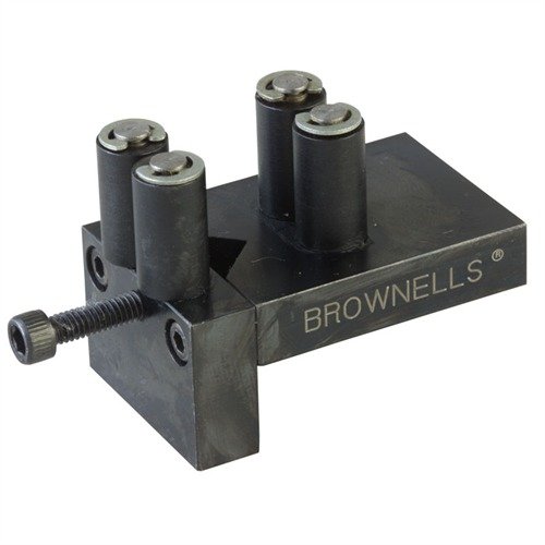 Heat-treated steel fixture ensures perfectly-centered screw slots, simplifying screw fitting and repairs for custom and classic guns with professional results.