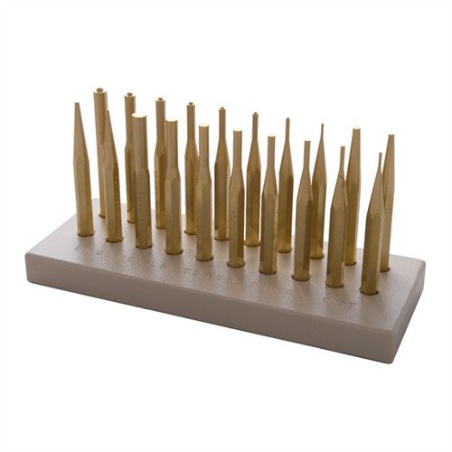 Brownells Brass Punch Set includes 20 precision-machined, non-marring brass punches for safe gunsmithing, featuring organized storage and durable construction.