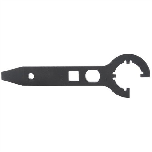 Wrench with precision teeth ensures secure engagement for easy installation/removal of M4 buttstocks, featuring a durable steel build and handy tool functions.