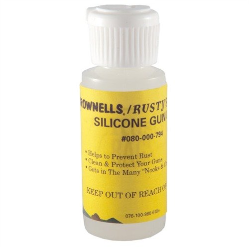 SILICONE GUN OIL revitalizes your Rusty's Rag, protects firearms from rust and fingerprints, and features a convenient flip-top bottle for easy use.