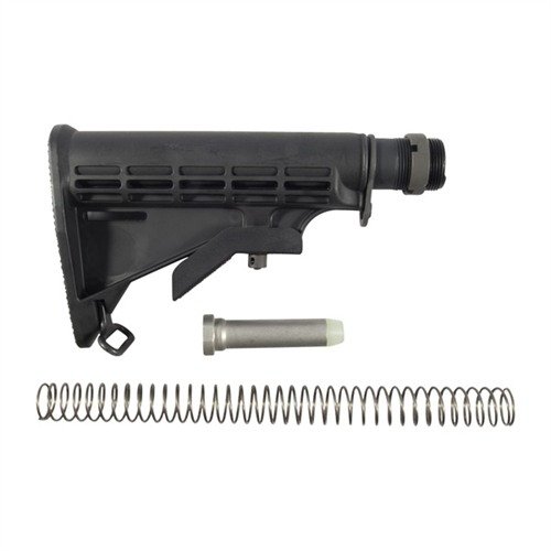 Collapsible AR-15 buttstock offers 6-position length adjustment, durable nylon construction, and includes all necessary components for easy installation.