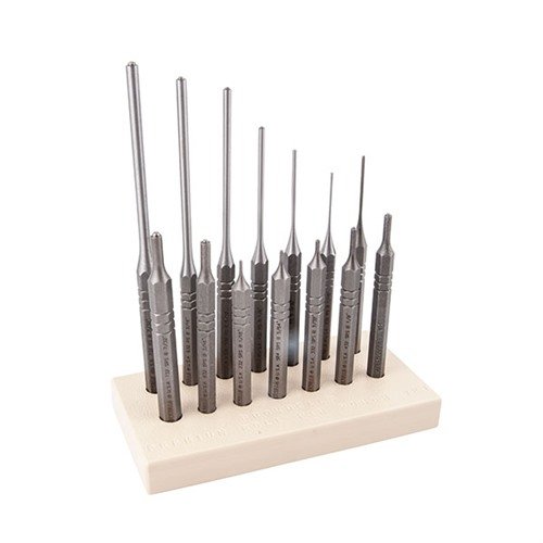 Brownells Complete Premium Roll Pin 14-Punch Set offers durable, precise punches for easy roll pin installation/removal, with organized storage for efficiency.