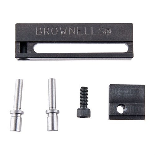 Machined steel block for precise hammer/sear alignment, features adjustable pin spacing, numbered pins, and includes all necessary components for popular models.