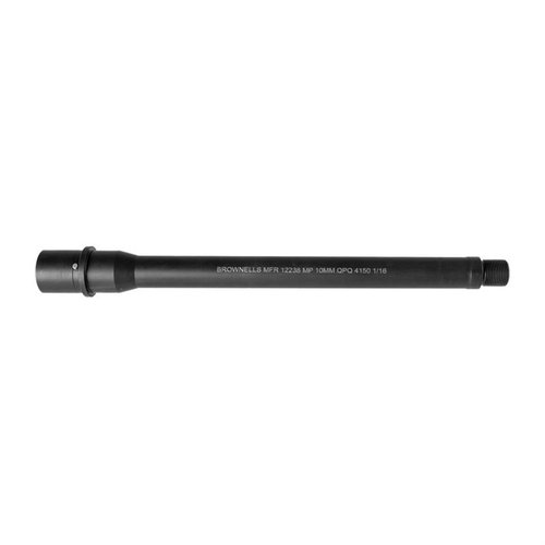 Brownells 10mm Auto AR-15 barrel offers 4150 steel construction, 1:16 twist, 360-degree feed ramps, and threaded muzzle for reliable performance in pistol-caliber carbines.