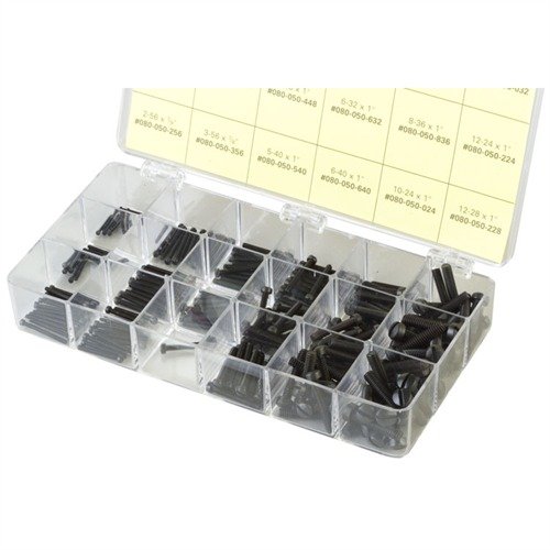 S FILLISTER HEAD SCREW KIT od BROWNELLS získáte 240 kvalitních šroubů v 20 velikostech, ideální pro různé projekty a úsporu času i peněz.