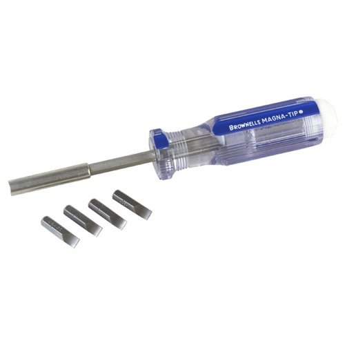 Brownells MAGNA-TIP® Screwdriver Handles offer durable, versatile options with magnetic features and bit storage, enhancing precision for firearm maintenance.