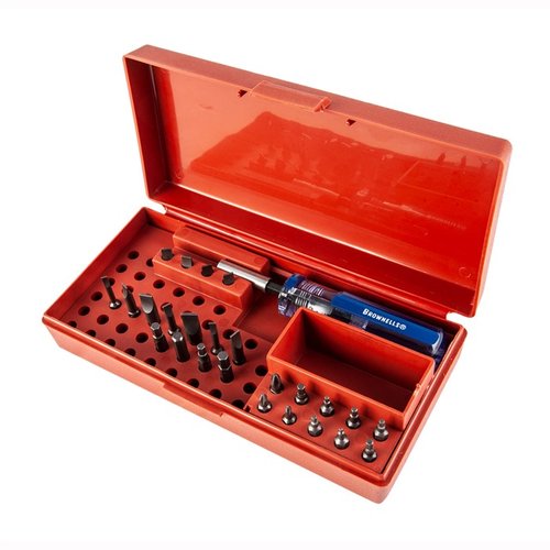 Brownells STANDARD MAGNA-TIP® SETS offer 24 versatile bits, true hollow-ground design, durable construction, and an ergonomic handle for precise firearm maintenance.