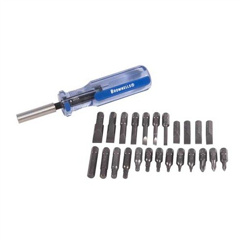 Brownells STANDARD MAGNA-TIP® SETS nabízejí 24 vysoce kvalitních bitů, ergonomickou rukojeť a pravé duté hroty pro přesnou údržbu zbraní.